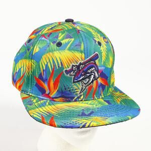 MiLB Pensacola Blue Wahoos Logo Snapback Hat Hawaiian Floral Multi Bimm Ridder